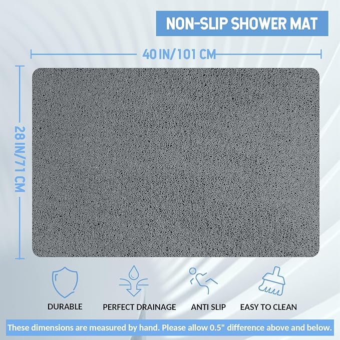 Hargiis Non-Slip Bathtub Mat, Anti Slip Shower Mat, Fast Drying Bathtub Mats, Foot Scrubber Mat, Anti Slip Mat for Tub, Floor, Bathroom, Kitchen, Home, Hotel (Grey 40"×28")