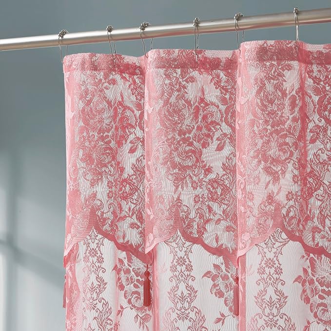 Warm Home Designs Pink Stall Shower Curtain with Valance. LA Rose 36 | Small Pink Shower Curtain 36 x 72 Inches with Attached Valance & Tassels. Luxury Lace Stall Shower Curtain for Bathroom.
