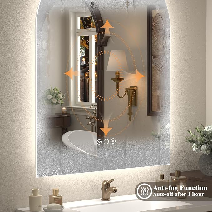 42x30 Inch Arched LED Mirror for Bathroom | Dimmable Backlit Mirror Shatter-Proof Tempered Glass, Anti-Fog, 3 Colors, Memory Function, ETL Listed