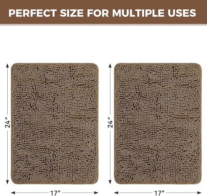 Bcoimo Bath Rug Mat Sets, 2 Piece Extra Soft Chenille Tan Bathroom Mat Set | Non Slip with Rubber Backing 24x17 Bath Mat; Machine Washable;Extra Soft Bath Rug;High Absorbent、Quick Drying Microfiber mat