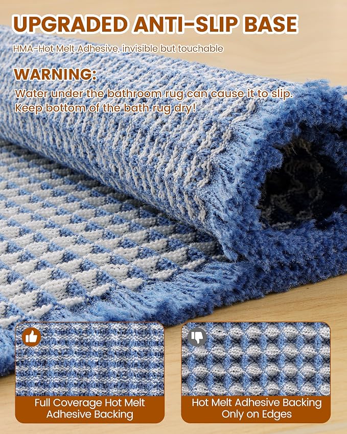 Smiry Waffle Bath Mat 36X24, Soft Absorbent Bathroom Rugs, Blue & Cream | Non Slip Machine Washable Quick Dry Bath Rugs for Bathroom Floor, Tub, Shower, Home Decor Accessories