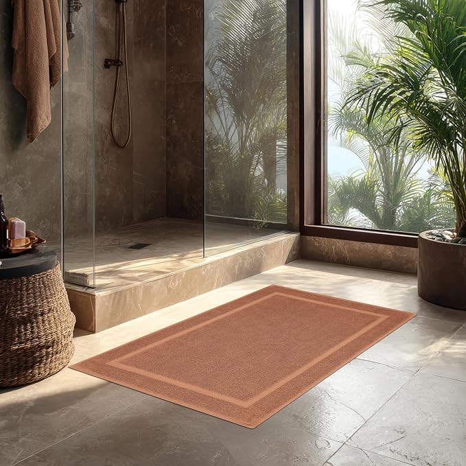 COTTON CRAFT Bath Mats - 2 Pack Tub Shower Floor Mat - 21x30 - Mocha | Ultra Absorbent Plush 900 GSM Pure Cotton Banded Border Luxury Towel Rug - Not a Bathroom Rug