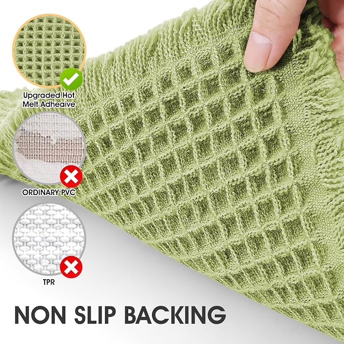 Waffle Bath Mat Sage Green 5'x2', Boho Woven Modern Bath Mat Rugs, Absorbent Non Slip Bathroom Rugs, Soft Washable Bath Rugs with Tassels for Bathroom, Bedroom, Kitchen, Shower, Tub