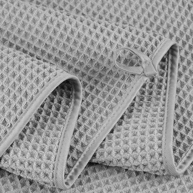 POLYTE 430 GSM Poly Blend Microfiber Quick Dry Waffle Bath Towel Set of 6 | 2-Body Towels, 2-Hand Towels, 2-Wash cloths, Oversize, Lint Free