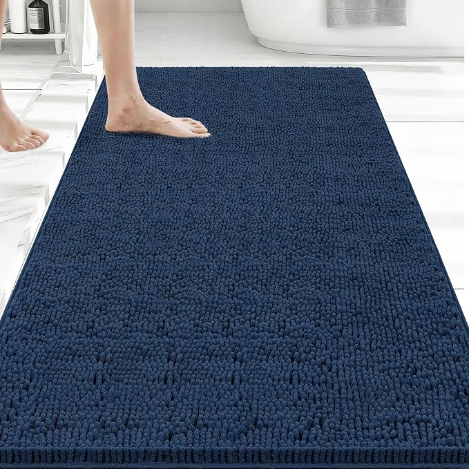 Bcoimo 48x30 Chenille Bath Mat – Non-Slip with Backing Bath Rug Ultra-Absorbent and Machine Washable Bathroom Mat Quick-Dry Design. Ideal for Bathroom Shower and Tub Areas