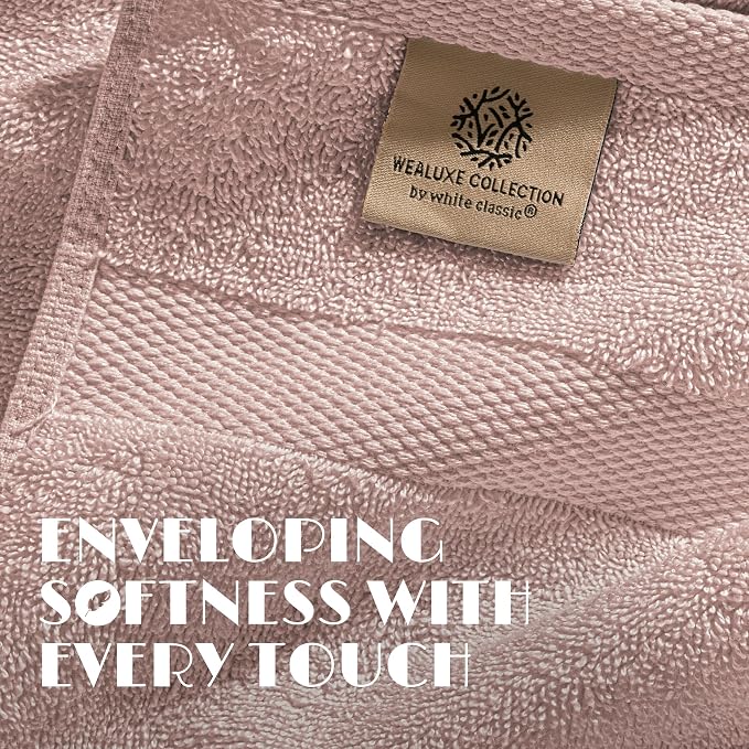 White Classic Pink Washcloths Set for Body and Face Towel, Cotton Wash Cloths Bulk 12 Pack, Spa Fingertip Wash Clothes 12x12 Inch, Soft Absorbent Gym Towels
