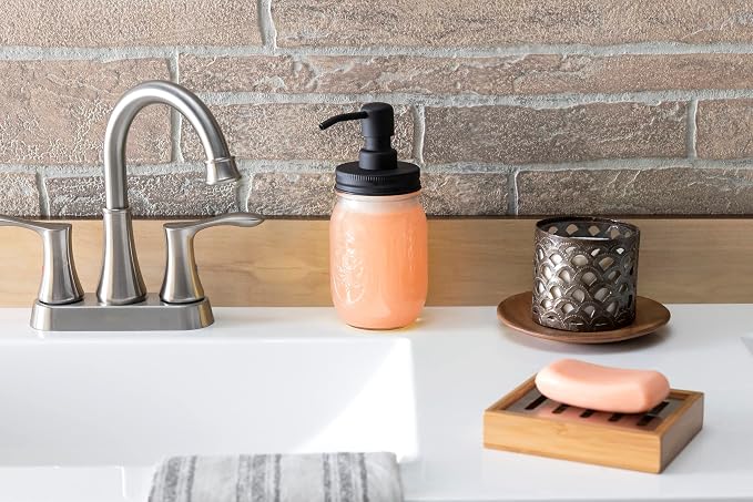 Mason Jar Soap Dispenser - Black - with 16 Ounce Ball Mason Jar - Made from Rust Proof Stainless Steel - Two Pack