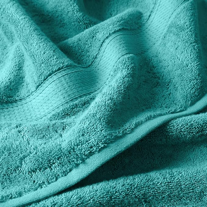 SUPERIOR Egyptian Cotton Ultra Plush & Absorbent, 12 Piece Set, Turquoise | Heavyweight 12 Pc Egyptian Cotton Towel Set Includes 4 Bath Towels 4 Hand Towels 4 Washcloths Decorative Rope Border