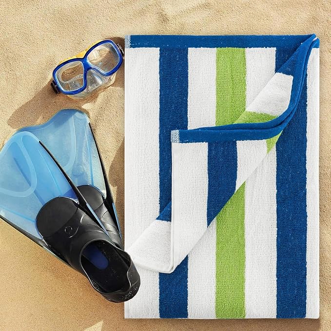 CASA COPENHAGEN Monaco Beach Towels Designed in Denmark Rough and Tough, Quick Dry, for Pool, Bath & Shower 30x60 inches 4 Pieces Cotton Beach Bath Towels Set - Grass Green
