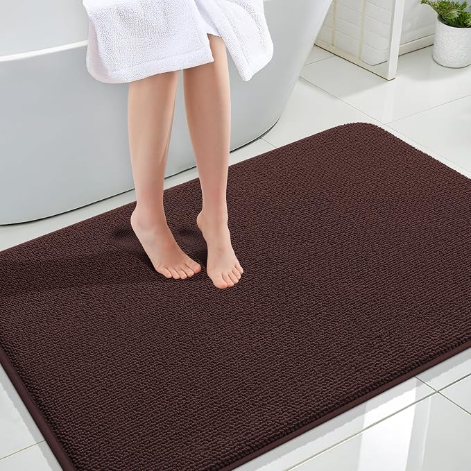 OLANLY Memory Foam Large Bathroom Rugs 47x32, Absorbent Bath Mat, Brown | Soft Quick Dry Bath Rugs, Non-Slip Carpet, Machine Washable Mat for Bathroom Floor, Tub and Shower, Home Decor Accessories