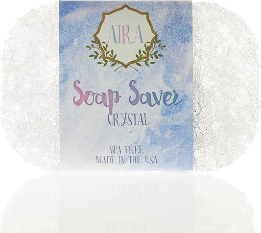Aira Soap Saver - Soap Dish & Soap Holder Accessory - BPA Free Shower & Bath Soap Holder - USA Made - Drains Water, Circulates Air, Extends Soap Life - Easy to Clean, Fits All Soap Dish Sets - Crystal