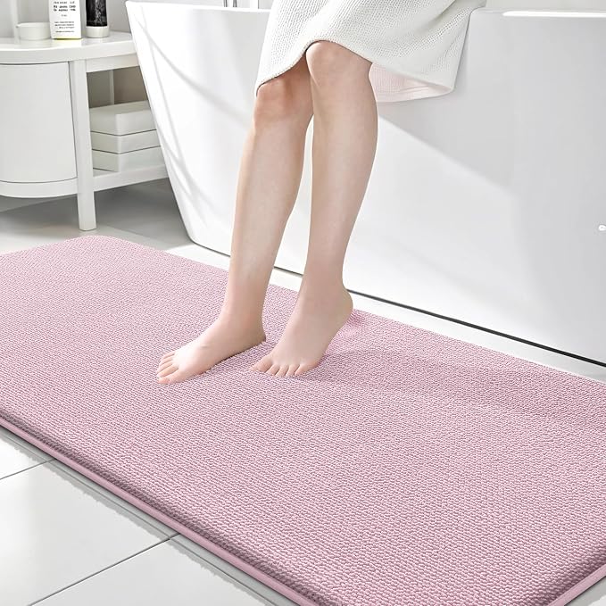 OLANLY Memory Foam Bathroom Runner Rugs 70x24, Long Bath Mats, Dusty Rose | Soft Quick Dry Bath Rugs, Non-Slip, Absorbent Machine Washable Mat for Bathroom Floor, Tub and Shower, Home Decor Accessories