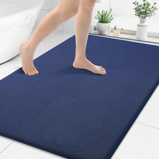 Smiry Memory Foam Bath Mat 48x32, Extra Soft Absorbent Bathroom Rugs | Navy Blue Quick Dry, Machine Washable Bath Mats for Bathroom, Shower, Tub and Home Decor Accessories
