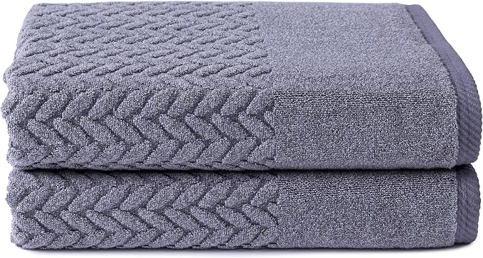 Texere 100% Organic Cotton Jacquard 650 GSM Premium Bath Towel Sets - Extra Absorbent Quick Dry and Plush (Cable, Excalibur, 2 Bath Towels)
