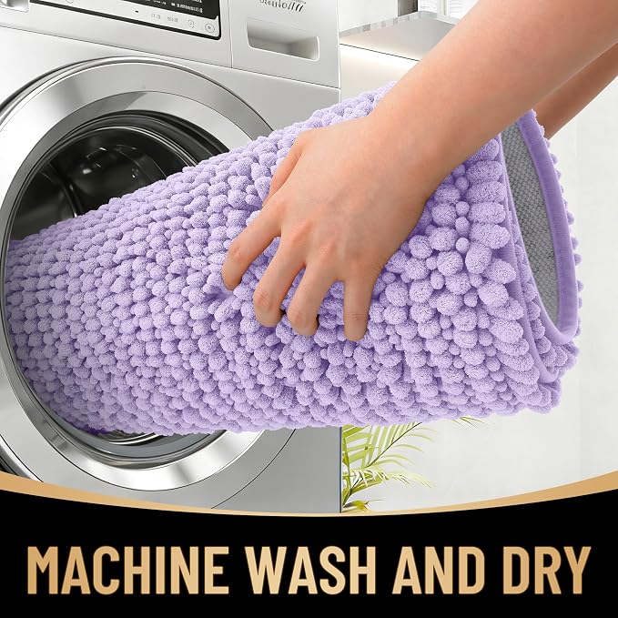 OLANLY Thick Chenille Bathroom Runner Rugs Mats 70x24, Lavender | Soft Absorbent Bath Rugs, Rubber Backing, Machine Wash Dry, Bath Mats for Bathroom, Tub and Shower, Home Decor Accessories