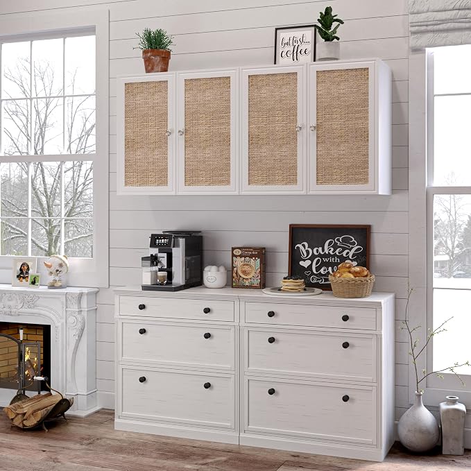 Wall Cabinet Storage-Rattan Laundry Cabinet,Kitchen Wall Mounted Cabinet with Adjustable Shelves for Laundry Room, Kitchen,Dining Room,Bathroom 24INCH X 1PCS