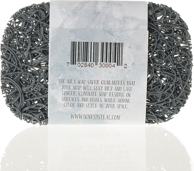 Aira Soap Saver - Soap Dish & Soap Holder Accessory - BPA Free Shower & Bath Cleanser Holder - USA Made - Drains Water, Circulates Air, Extends Life - Easy to Clean, Fits All Dish Sets - Gray