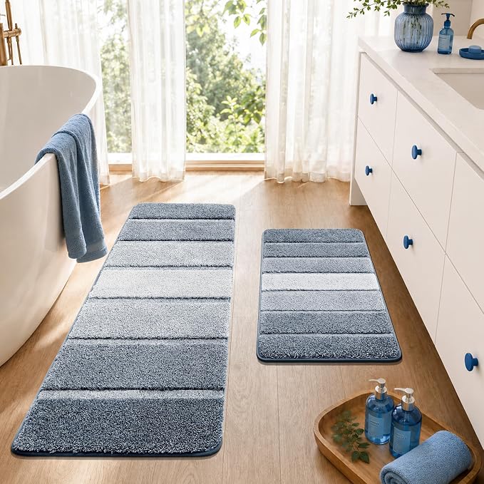 COSY HOMEER Bathroom Rugs 24x17,Ultra Soft Absorbent Bath Mat,Dark Blue | Non-Slip TPR Backing Stays in Place, Machine Washable Bath Rugs Shaggy Rug for Bathroom Floor