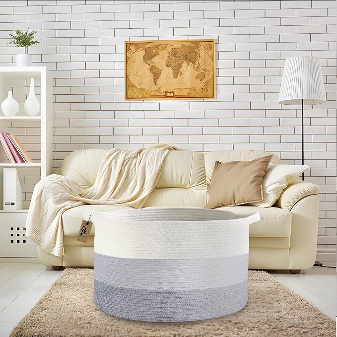 COMFY-HOMI XXXL Large Laundry Basket, Cotton Rope Nursery Woven Basket for Storage, Blanket Baskets Living Room Laundry Hamper, Dog Toy Storage Organizer, Home Decor