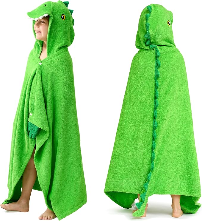 Joiedomi Dinosaur Hooded Towel for Kids Soft 100% Cotton Bath Beach Towel 30" x 50" for Kids 3-8 Years Toddler Pool Poncho with Hood Absorbent Swim Wrap for Boys Girls