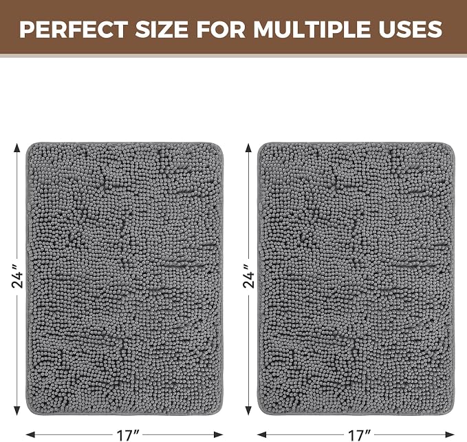Bcoimo Bath Rug Mat Sets, 2 Piece Extra Soft Chenille Gray Bathroom Mat Set | Non Slip with Rubber Backing 24x17 Bath Mat; Machine Washable;Extra Soft Bath Rug;High Absorbent、Quick Drying Microfiber mat