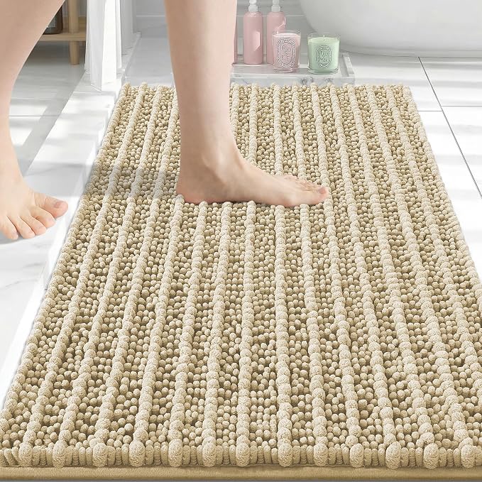Arotive Bathroom Rugs Mat 34x21, Soft Absorbent Chenille Shaggy Bath Mat | Beige, Machine Wash Dry, Bath Rugs for Bathroom Floor, Tub and Shower, Home Decor Accessories