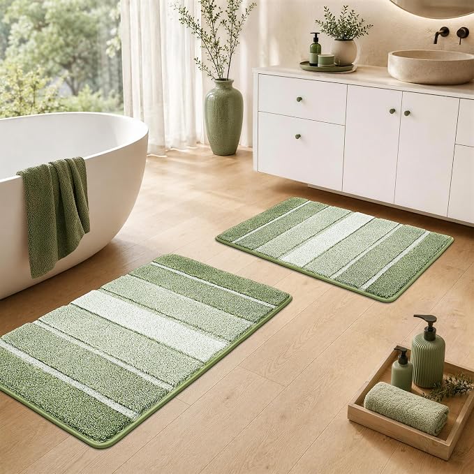 COSY HOMEER Toilet Rugs U-Shaped 24"x20", Ultra Soft Absorbent Bath Mat | Non-Slip TPR Backing, Machine Washable Shaggy Rug for Toilet,Green