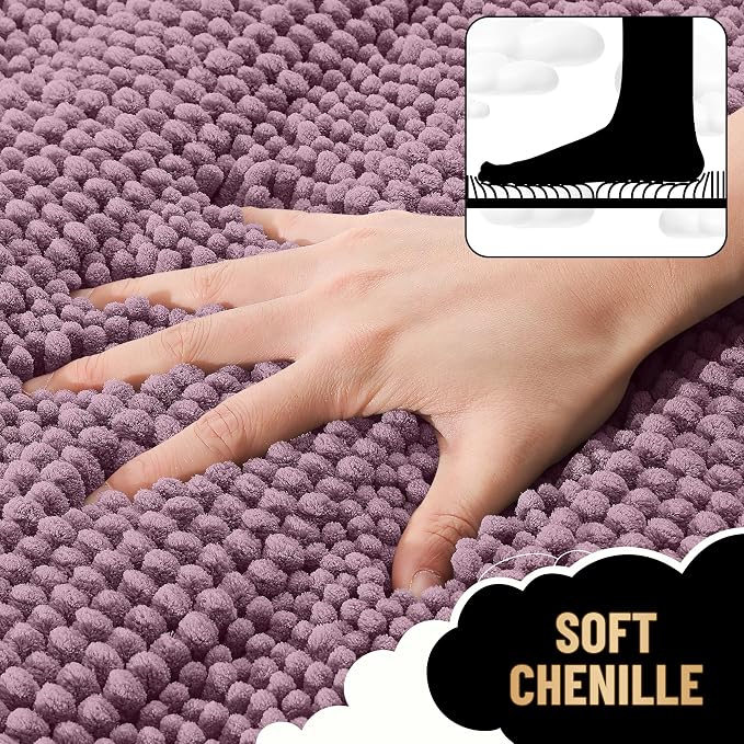 OLANLY Thick Bathroom Runner Rugs 70x24, Soft Chenille Bath Rugs, Deep Plum | Absorbent Striped, Rubber Backing, Machine Wash, Long Bath Mats for Bathroom Floor, Tub and Shower, Home Decor Accessories