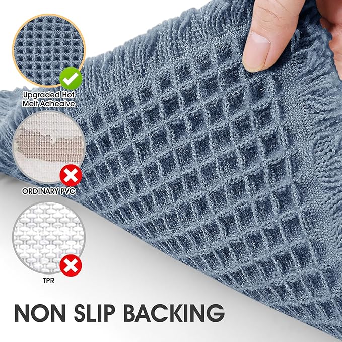 Extra Large Waffle Bath Mat Blue 6'x2'(72" x 24"), Boho Woven Modern Bath Mat Rugs, Absorbent Non Slip Bathroom Rugs, Soft Washable Bath Rugs with Tassels for Bedroom, Kitchen, Shower, Tub