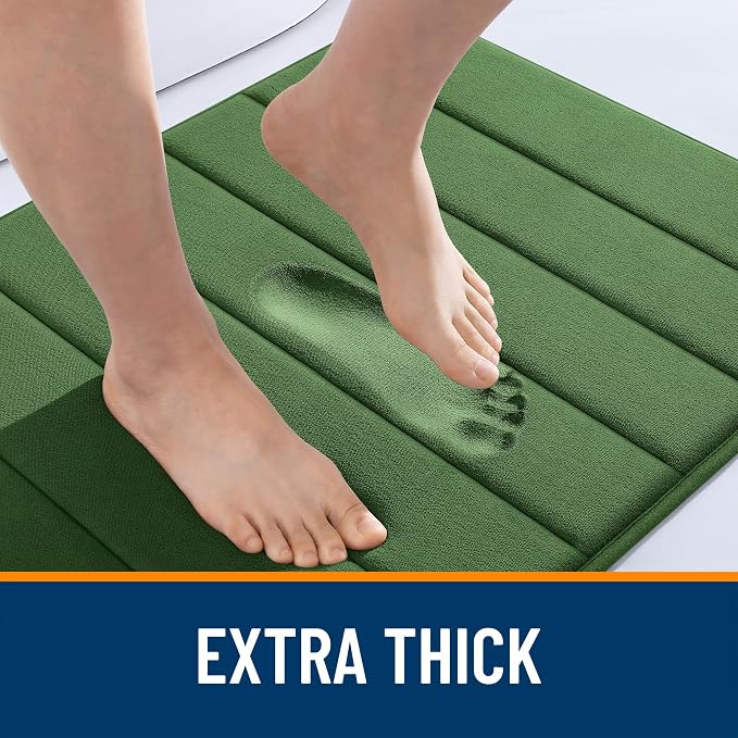 OLANLY Memory Foam Long Bathroom Rugs Runner 47x20, Super Soft Absorbent | Olive Green, Quick Dry Bath Mat, Machine Washable Shower Floor Rugs, Bathmat Carpet for Bathroom Floor, Tub and Shower