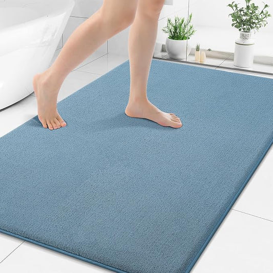 Smiry Memory Foam Bath Mat 48x32, Extra Soft Absorbent Bathroom Rugs | Grayish Blue Quick Dry, Machine Washable Bath Mats for Bathroom, Shower, Tub and Home Decor Accessories