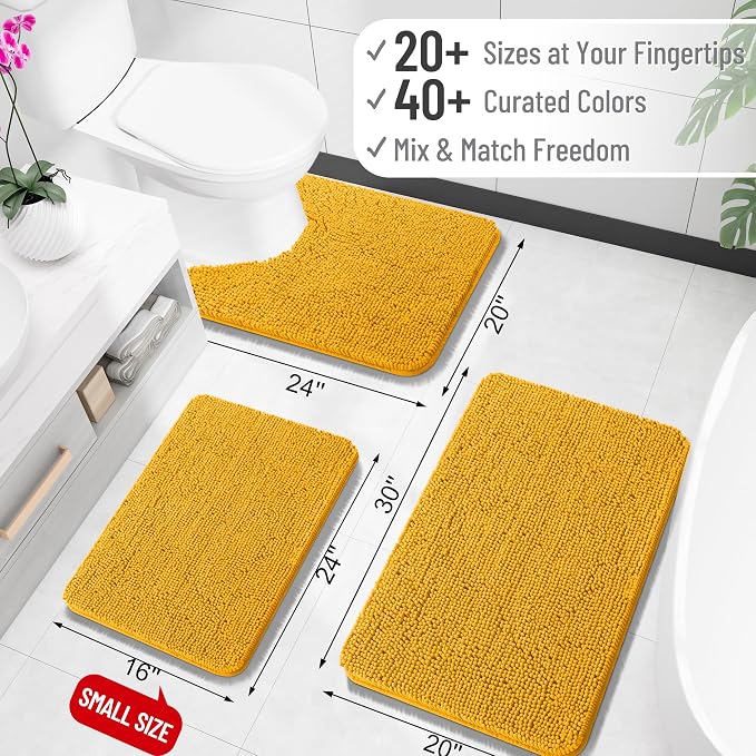 OLANLY Toilet Rugs U-Shaped 20x20, Soft Absorbent Chenille Contour Rugs | Golden Yellow, Quick-Drying Rubber Backing, Machine Washable Non-Slip Shaggy Bathroom Mat for Toilet, Home Decor Accessories