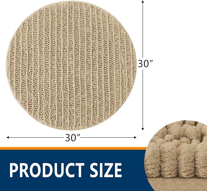 Smiry Bathroom Rugs Round 30X30, Extra Soft Rubber Backing Bath Mats | Beige Machine Washable Non Slip Quick Dry Bath Mats for Bathroom Floor, Tub, Shower, Home Decor Accessories