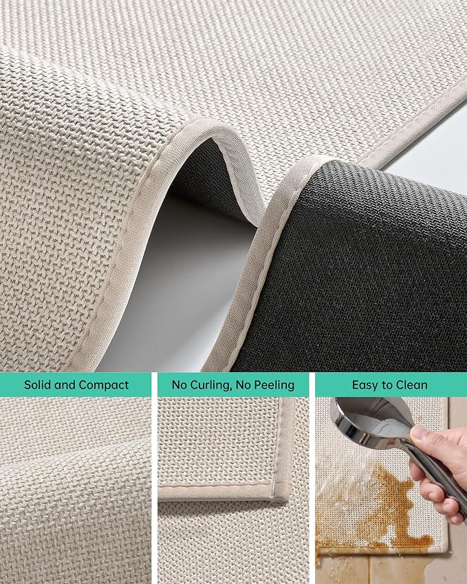 Mecko 16"x24" Bath Mat, Absorbent Quick Dry Bathroom Floor Mats Oatmeal | Upgraded Thin Cozy Cloth Bathroom Mat Fit Under Door, Rubber Non-Slip Bathroom Rug for Bathtub, Sink, Shower Room