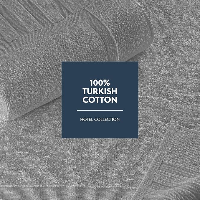 White Classic Luxury Bath Mat Floor Towel Set - Absorbent Cotton Hotel Spa Shower/Bathtub Mats [Not a Bathroom Rug] 22"x34" | 2 Pack | Light Grey