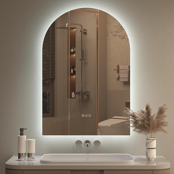 20x30 Inch Backlit Arched LED Bathroom Mirror | Dimmable, LED Lighted Bathroom Vanity Mirror, Anti-Fog, 3 Colors, Memory, Shatter-Proof, ETL Listed