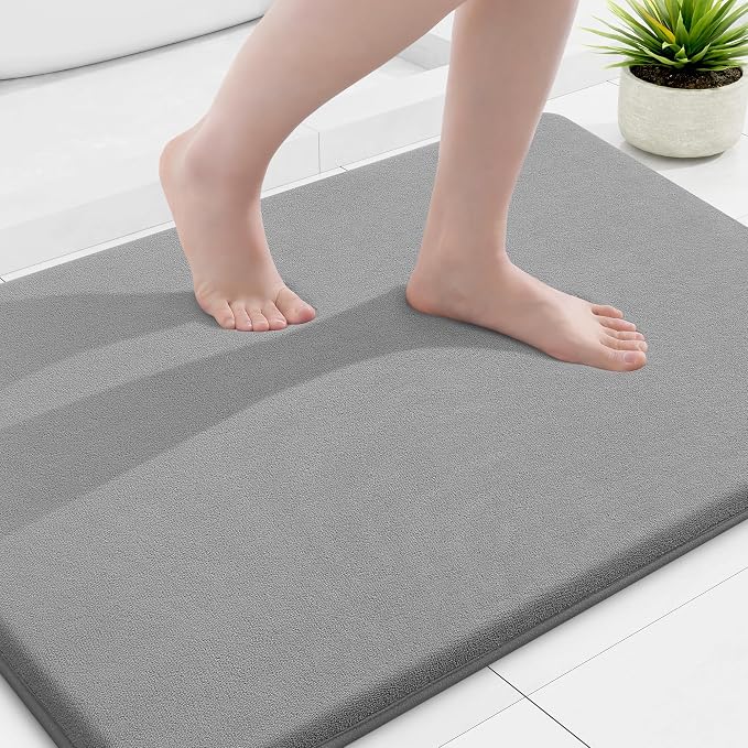 Smiry Memory Foam Bath Mat 36x24, Extra Soft and Absorbent Bathroom Rugs | Grey, Quick Dry Machine Washable Non-Slip Bath Mat for Bathroom Floor, Shower and Tub