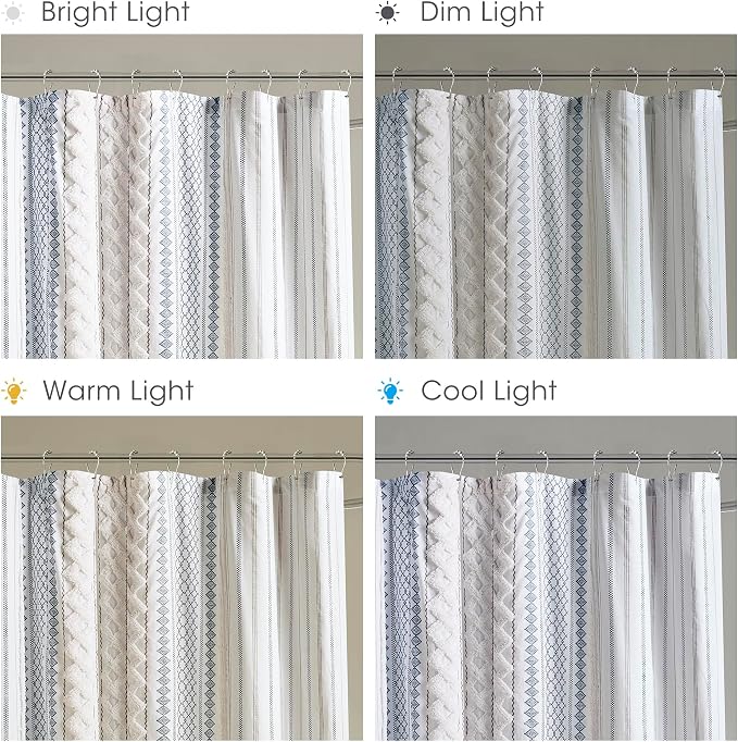 INK+IVY Tufted Chenille 100% Cotton Shower Curtains Machine Washable, Modern Home Bathroom Décor Bathtub Privacy Screen, 72" W x 72" L, White/Navy (Pack of 4)