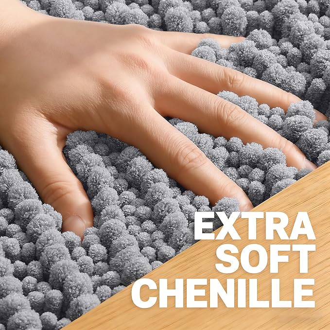 OLANLY Large Bathroom Rugs 44x32, Thick Soft Absorbent Chenille Bath Rugs | Grey, Quick-Drying Rubber Backing, Shaggy Bath Mat, Machine Washable for Floor, Tub and Shower, Home Decor Accessories