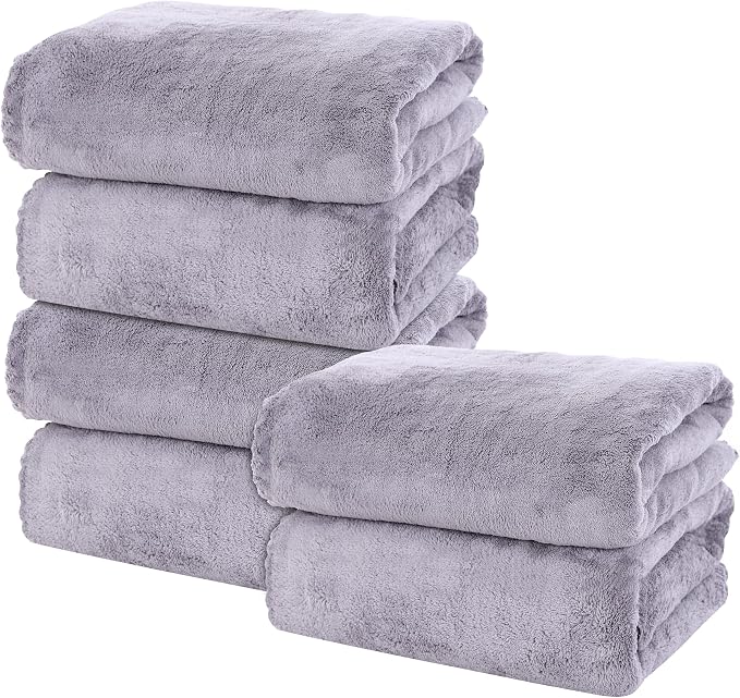 MOONQUEEN 6 Pack Premium Bath Towel Set - Quick Drying - Microfiber Coral Velvet Highly Absorbent Towels - Multipurpose Use as Bath Fitness, Bathroom, Shower, Sports, Yoga Towel (Grey)