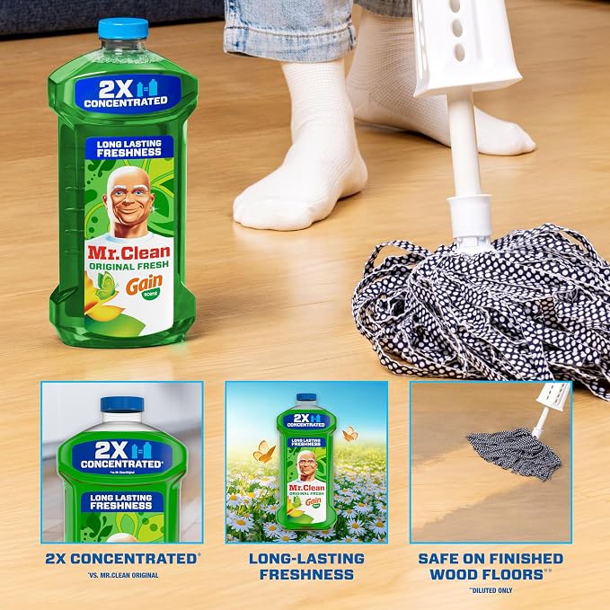 Mr. Clean All Purpose Cleaner, Floor Cleaner for Mopping Home, Bathroom, & Kitchen, Cleaning Liquid for Mop & Bucket, Cleaning Supplies, Multi-Surface Dilutable, Gain, 41oz (Pack of 4)