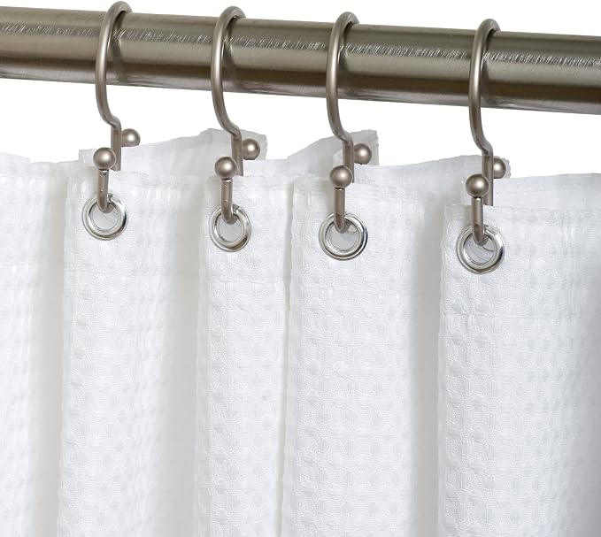 Zenna Home NeverRust Rustproof Aluminum Double Shower Curtain Hooks, Decorative Double Sided Metal Hooks for Shower Curtain, Set of 12, Brushed Nickel