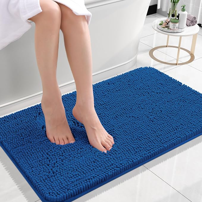 OLANLY Small Bathroom Rugs 24x16, Soft Absorbent Chenille Bath Rugs, Rubber Backing Quick Dry, Machine Washable Bath Mats for Bathroom Floor, Tub and Shower, Home Decor Accessories, Deep Navy Blue | Deep Navy Blue, Quick-Drying Rubber Backing, Washable...