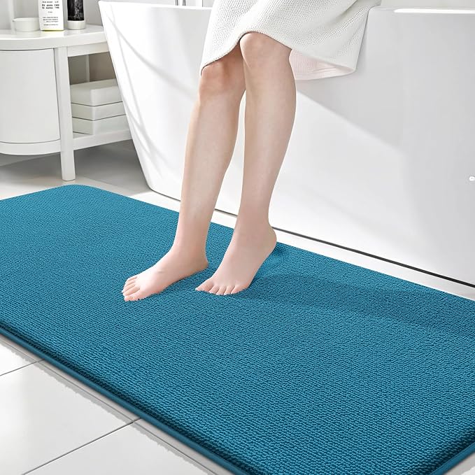 OLANLY Memory Foam Bathroom Runner Rugs 70x24, Long Bath Mats, Peacock Blue | Soft Quick Dry Bath Rugs, Non-Slip, Absorbent Machine Washable Mat for Bathroom Floor, Tub and Shower, Home Decor Accessories