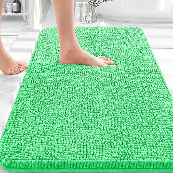 OLANLY Bathroom Rugs 30x20, Extra Soft Absorbent Chenille Bath Rugs | Mint Green, Quick-Drying Rubber Backing, Machine Washable Bath Mat for Bathroom Floor, Tub and Shower, Home Decor Accessories