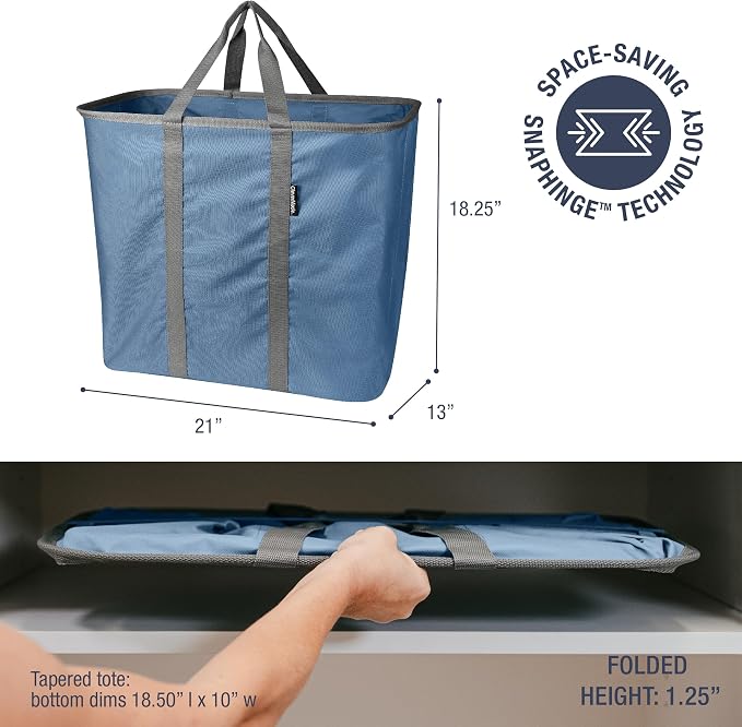 CleverMade Collapsible Laundry Caddy, 64L Pop-Up Hamper, 2 Pack, Denim Gray | Move 2 Full Loads Without Spills | Reinforced Rim and Base Stay Upright, While Soft Handles Ease Trips to the Washer