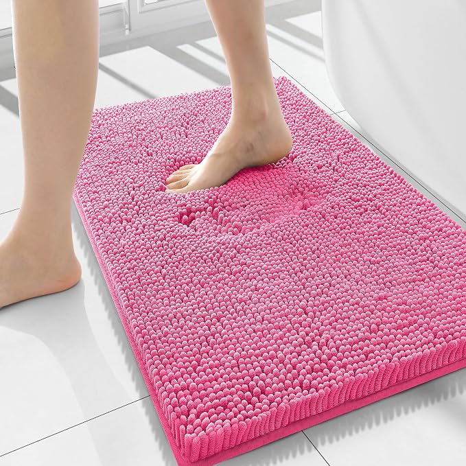 Smiry Bathroom Rugs 34X21, Luxury Chenille Extra Soft Absorbent Bath Mat | Hot Pink, Machine Washable Non-Slip Plush Bath Mats for Bathroom, Tub, Shower, and Floor, Home Decor