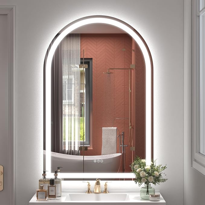 32x48 Inch Arched LED Mirror for Bathroom | Arched Lighted Vanity Mirror, Dimmable, Backlit and Frontlit, Shatter-Proof, Anti-Fog, 3 Colors, Memory, ETL Listed