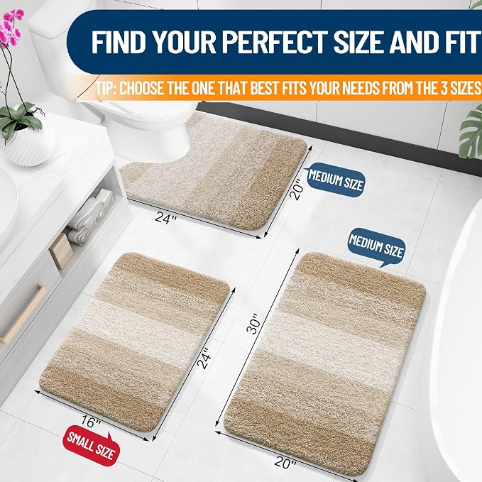 OLANLY Small Bathroom Rugs 24x16, Extra Soft Absorbent Microfiber Bath Rugs | Tan, Non-Slip Quick-Drying Rubber Backing, Machine Washable Plush Bath Mat for Floor, Tub and Shower, Home Decor Accessories