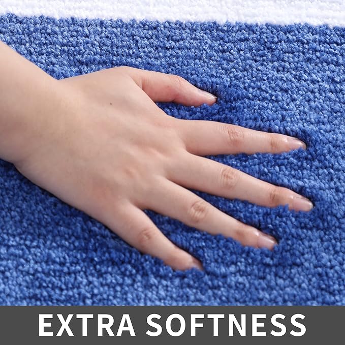 COSY HOMEER Non-Slip Bath Mat Extra Thick Absorbent Plush Washable | 17"x27" White/Blue Non-Slip Extra Thick Plush Absorbent Machine Washable Bath Mat Bathroom Rug Floor Tub Shower